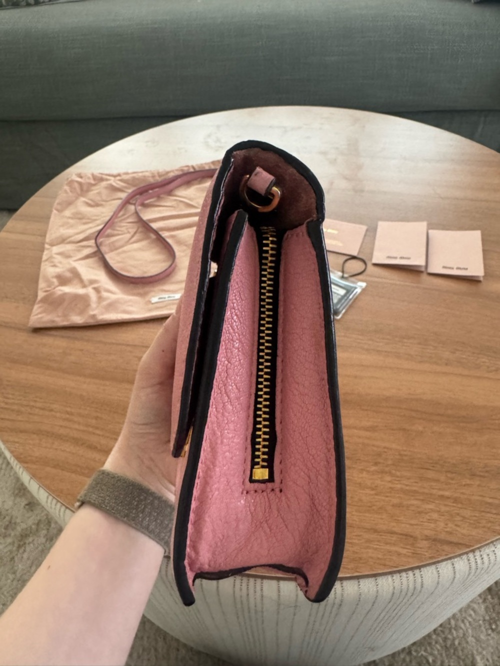 Miu Miu Madras Leather Push Lock Flap Crossbody Bag Pink Gold Hardware Small - Picture 4 of 14